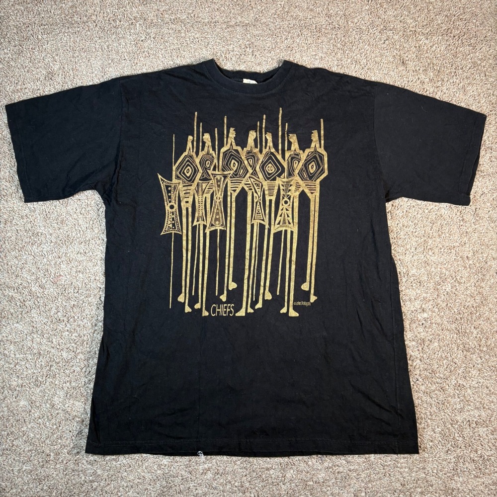 Vintage 90s Chiefs Zimbabwe Graphic T-Shirt‎ Men's XL Tribal Design Black
